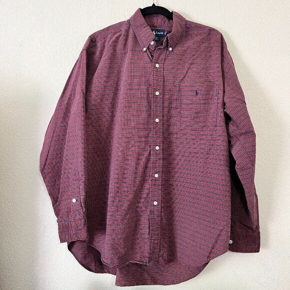 Ralph Lauren Big Shirt Mens Red & Blue Plaid Button Down Shirt Large Long Sleeve - Picture 1 of 7